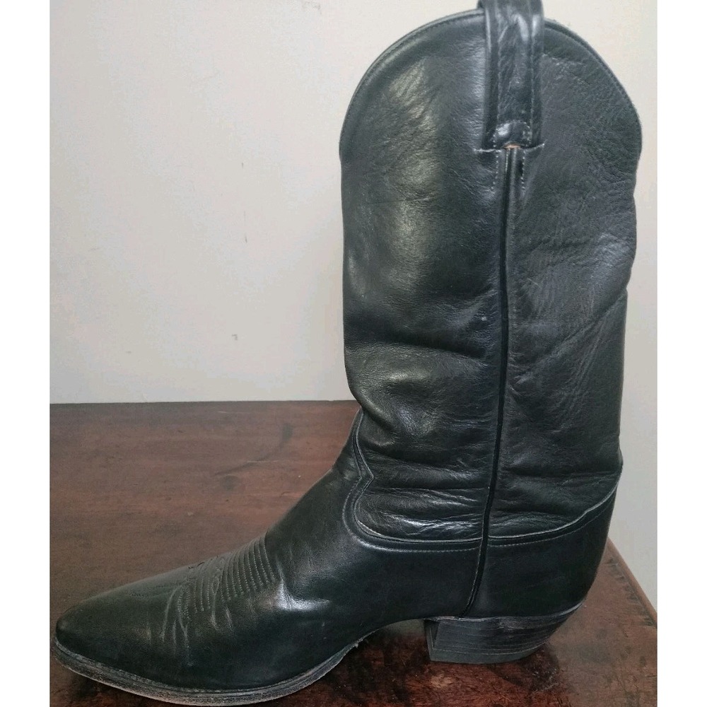 Tony Lama Black Leather Western Cowboy Boots Men's 12 D Vintage 6158 - Picture 4 of 16